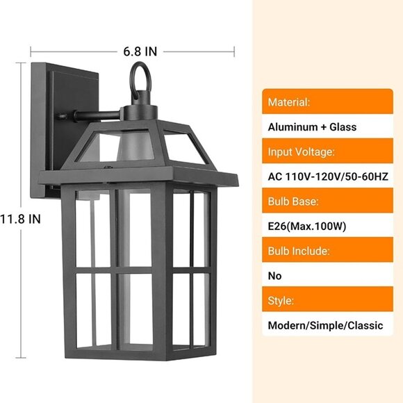 NEW 2 Pack Outdoor Wall Lantern, Waterproof Wall Sconce Light Fixtures - Picture 5 of 7